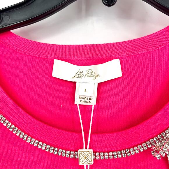 LILLY PULITZER Womens Morgen Sweater Large Passion Fruit Pink Rhinestone NWT - Picture 10 of 13